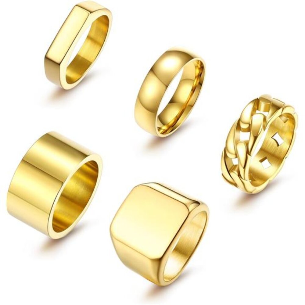 5 PCS 14K Gold Rings for Men Gold Ring Mens Trendy